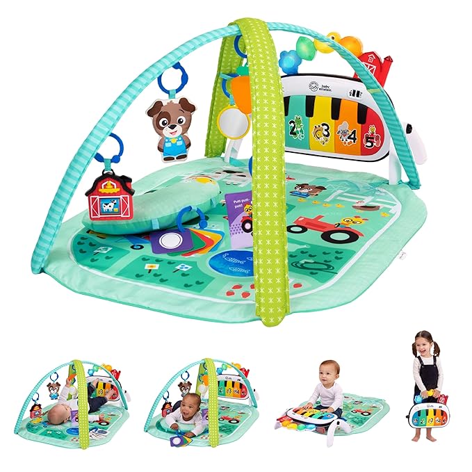 Baby Einstein Farm Explorers 4-in-1 Kickin’ Tunes Musical Meadow Music & Language Discovery Gym, Ages 0 Months and Up
