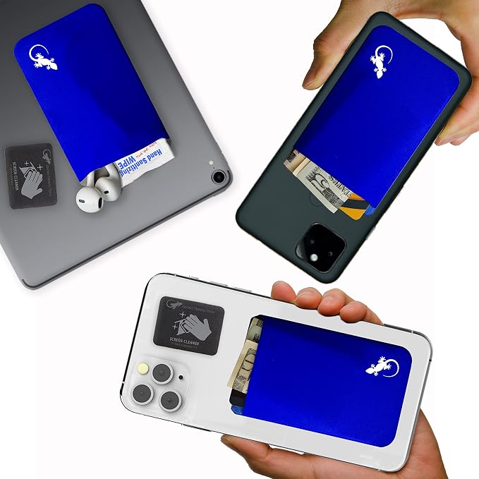 Phone Wallet - Adhesive Card Holder - Cell Phone Pouch - Stick on Lycra Pocket by Gecko - Carry Credit Cards and Cash