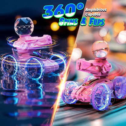 Amphibious Remote Control Car for Boys Kids - 4WD Amphibious 2.4 GHz 360°Rotation RC Cars - Water and Land RC Stunt Car Toy for 5 6 7 8 9 10 Year Old Boys Girls Christmas Birthday Gifts