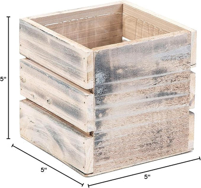 Wood Planter Box with Wine Crate Styled, 5 Inch Square, Whitewash, Plastic Liner, Garden Centerpiece Display, Wedding Flowers Holder, Home and Venue Decor (5x5 Wine Crate Set of 4, Whitewash)