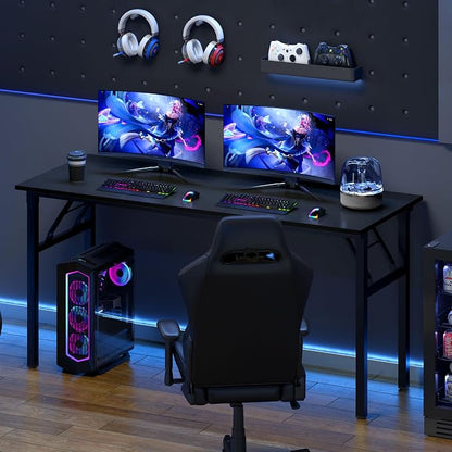 Need Office Computer Desk 60 Inch Sturdy Folding Laptop Table Black | Black Frame Writing Gaming Work Table/Foldable Home Office Desk/Sewing Table, No Assembly Required