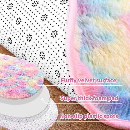 Noahas Rainbow Rug for Kids Room,Fluffy Rugs for Bedroom,2'X 5' Oval Ultra Soft Bedroom Rugs,Small Throw Rugs, Kids Room Carpet Modern Shaggy Area Rugs Home Decor