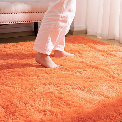 Softlife Area Rug for Living Room, 5x8 Feet Plush Fluffy Rug for Bedroom, Orange Furry Shag Rug for Aesthetic Christmas Room Decor, Ultra Soft Modern Fuzzy Faux Fur Carpet for Kids Nursery Room Dorm