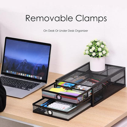 Under Desk Drawer, Clamp on Desk Organizer Slide Out Table Storage No Drill | 2Tier Under desk drawer: clamp on desk organizer, under desk drawer slide out, hanging desk organizer, no drill table storage