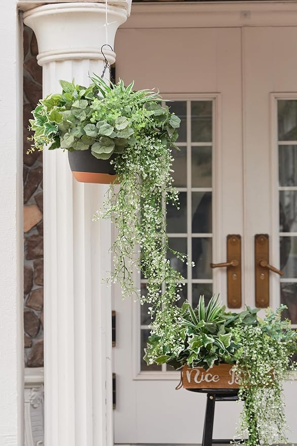 19Pcs Outdoor Artificial Boxwood UV Resistant Fake Stems Plants, Faux Plastic Greenery for Indoor Outside Hanging Plants Garden Porch Window Box Home Wedding Farmhouse Décor