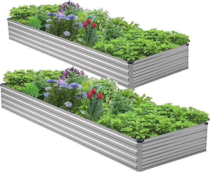 2PCS 9x3x1ft Galvanized Raised Garden Bed Kit,Metal Planter Box for Vegetables,Flowers,Herbs Durable Rust-Resistant Patio Gardening Beds,Silver