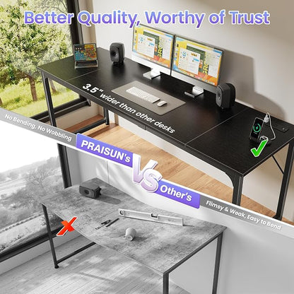 PRAISUN 80 X 24 Inch Computer Desk, Power Outlets, USB-C, Black | Office Desk with 4 AC Outlets, USB & USB-C, Sturdy Metal Frame, Spacious Desktop for Work, Writing, Study & Gaming