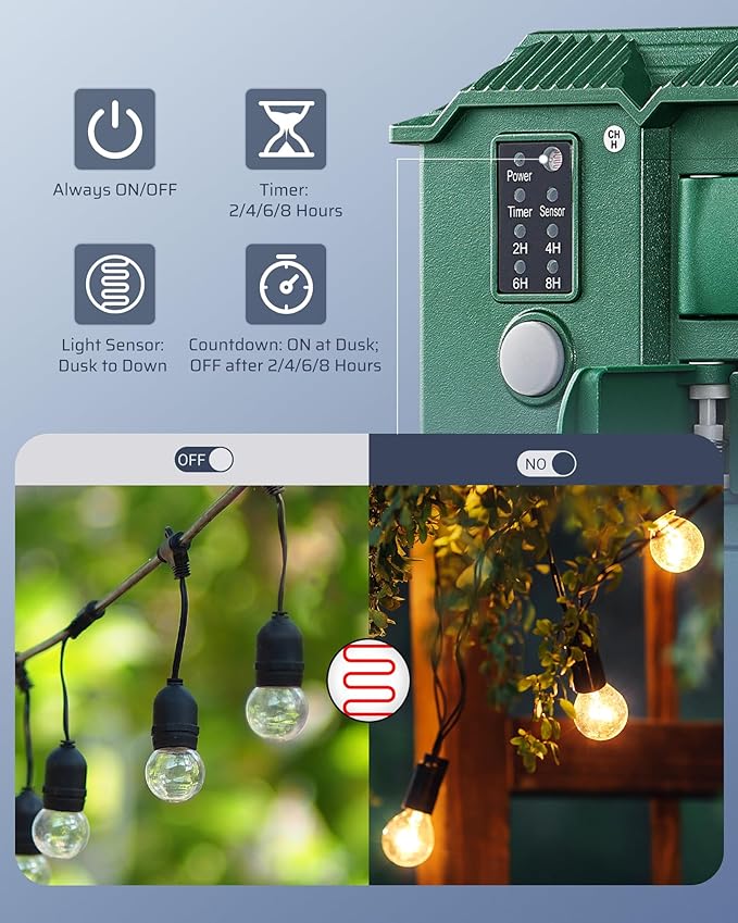DEWENWILS Outdoor Power Stake Timer Waterproof, 6 Grounded Outlets, 6FT Extension Cord, 100FT Wireless Remote Control, Photocell Dusk to Dawn Timer for Lights, Yard, Garden, UL Listed