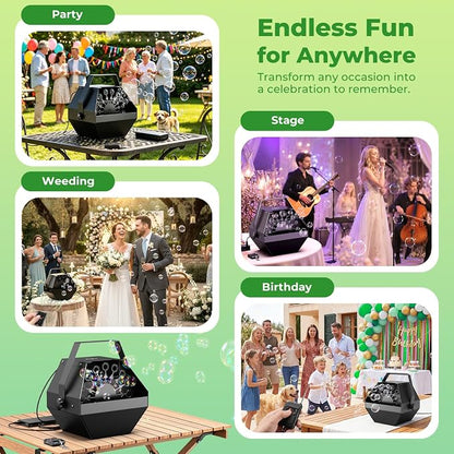 Theefun Bubble Machine, 750ml Stage Bubble Blower Metal, USB Plug in or 8 Battery Powered, Portable Party Bubble Maker for Stage BBQ Birthday Outdoor Indoor Use (Remote Control)