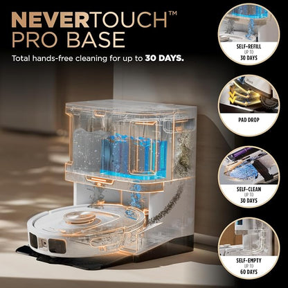 Shark PowerDetect NeverTouch Pro Robot Vacuum & Mop, White, AV2810ZEWH | 5 PowerDetect Technologies, NeverStuck, NeverTouch Pro Base (Self-Empty, Self-Refill, Pad Wash/Dry), 360° LiDAR + 3D Sensor