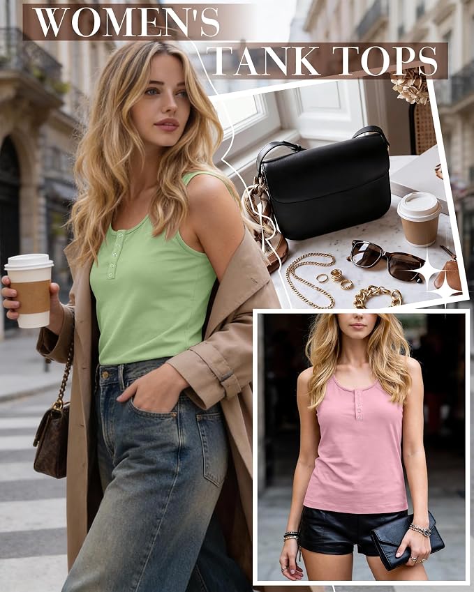 Ficerd 3 Pack Women's Henley Tank Tops Sleeveless Button Down Summer Shirts 2026 Casual Trendy Loose U Neck Tee Blouses