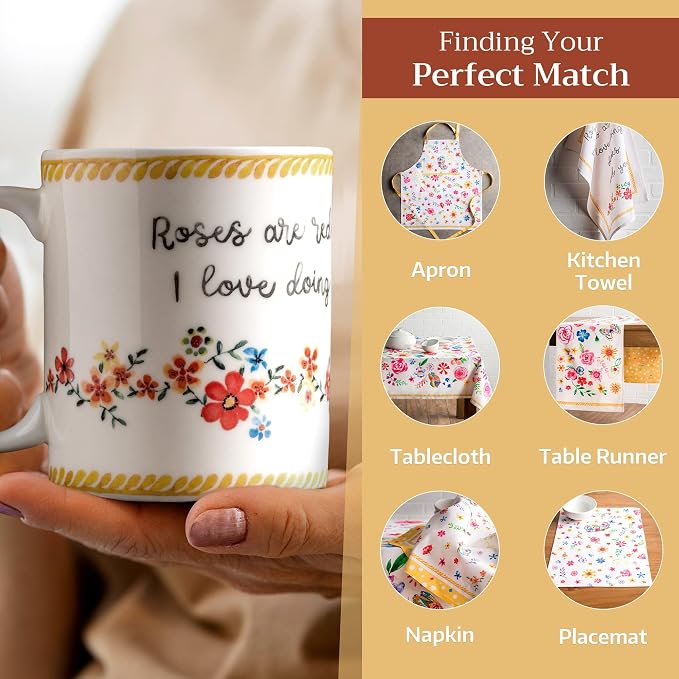 Maison d' Hermine Coffee Mug with Handles Tea Cups (12 Ounce, Pack of 1) | Fine Bone China Coffee Mugs for Hot Beverages Cappuccino Latte Home Spring Summer -Happy Florals - Sweety Roses Are Red