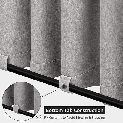 Easy-Going Linen Look Outdoor Curtains Waterproof Windproof Porch Curtains, Soft Thicken Outdoor Privacy Curtains for Patio, Gazebo, Grommet Top and Tab Bottom Drape, 1 Panel, 54x108 inch, Grey