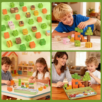 Magnetic Building Blocks Sensory Toys, Toddler Montessori Construction Stacking Toys, 35PCS Magnet Cubes for Kids, Gifts for Boys Girls, Portable Travel Toy Stem Learning Activities for Toddlers 3-8