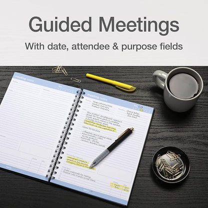 Oxford Meeting Notebook, Undated, Customizable Work Notes, Spiral Bound, Black Cover, Heavyweight 32 lb. White Paper, 7.5" x 10", 160 Pages (63830)