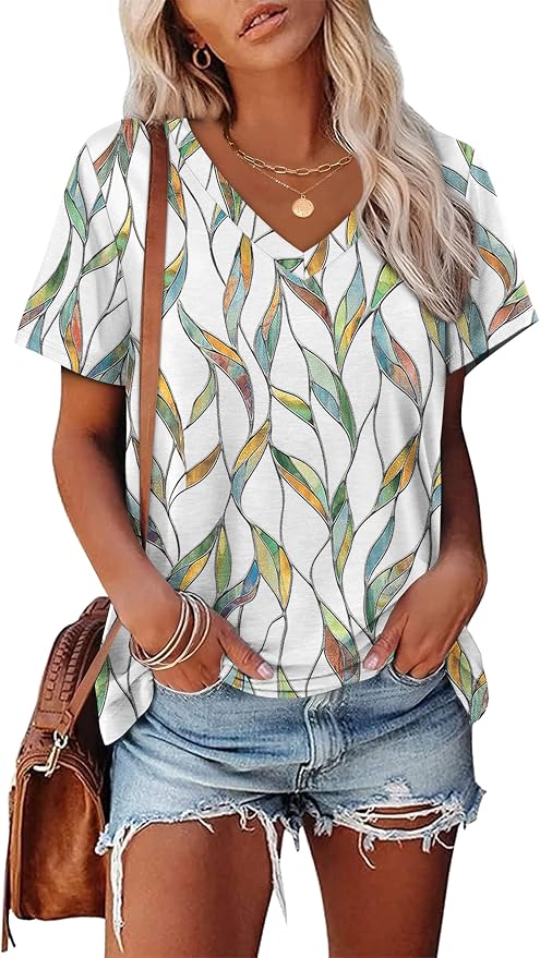 Alaroo Womens Summer Tops 2026 V Neck Short Sleeve Shirts Trendy Dressy Casual Vacation Outfits Printed