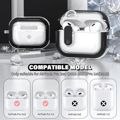 for Airpods Pro 2nd Generation Case with Secure Lock, Compatible with Airpods Pro 2nd/1st Gen, Clear TPU Transparent Military Grade Shockproof Case. Black