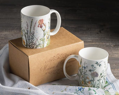 Maison d' Hermine Coffee Mug with Handles Tea Cups (15 Ounce, Pack of 2) | Fine Bone China Coffee Mugs for Hot Beverages Cappuccino Latte Home Restaurant Hotel Spring Summer -Fleurs De Mai