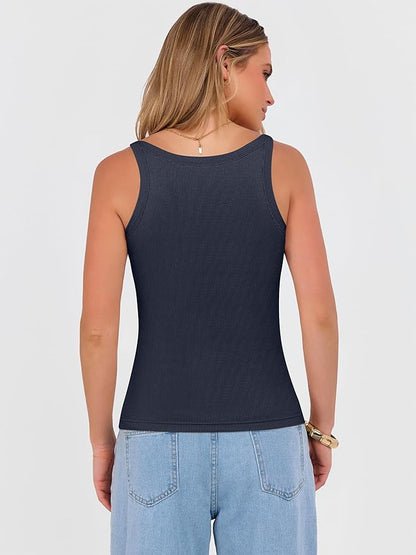ANRABESS V Neck Tank Tops for Women Ribbed Knit Camisole 2026 Summer Casual Sleeveless Slim Fitted Basic Cami Shirts Clothes