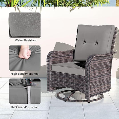 Kullavik 10 Pieces Outdoor Patio Furniture Set,PE Wicker Rattan Sectional Sofa Patio Conversation Sets with 43" 55000BTU Gas Propane Fire Pit Table,Swivel Rocking Chairs Set,Grey