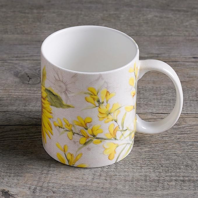 Maison d' Hermine Coffee Mug with Handles Tea Cups (12 Ounce, Pack of 1) | Fine Bone China Coffee Mugs for Hot Beverages Cappuccino Latte Home Restaurant Hotel Spring Summer -Candice - Helianthe