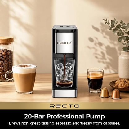 CHULUX RectoCafé Espresso Machine for Nespresso Original Pod, Metal & Black | Extra Mini Design, 20 Bar Professional Italian Pump, Food-Grade Materials, Quiet with Low-Vibration Brewing for Home & Office