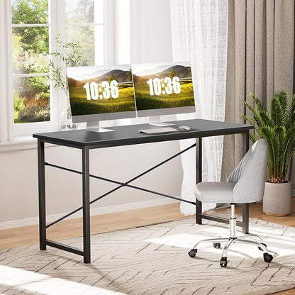 Sweetcrispy 40-Inch Small Computer Desk for Bedroom, Black | Gaming Writing Work and Study Desk for Home Office, Sturdy Metal Frame and Compact Modern Design with X-Shaped