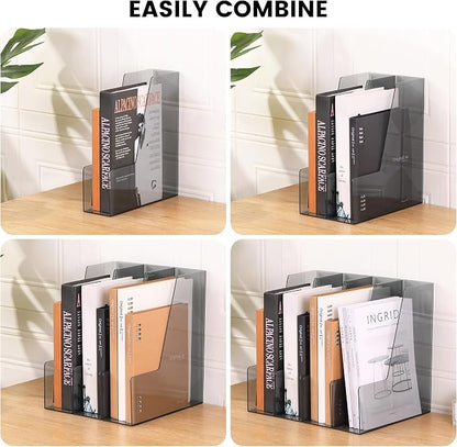 CiWiVOKi Vertical File Holder, PET Desk Organizer and Storage Bins Holding for Magazines, Binders, Notebooks, Envelopes, Papers, Multi-purpose Plastic Document Organizer for Home Office, Black, 4 Pack