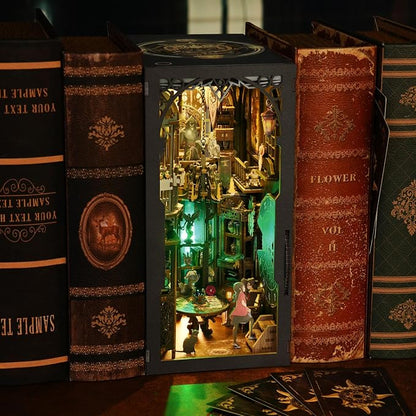 Book Nook Kit DIY Miniature House Dollhouse 3D Puzzle | Booknook Bookend Bookshelf Decor Tiny House Model Build with Tarot View, Gifts for Family and Friends