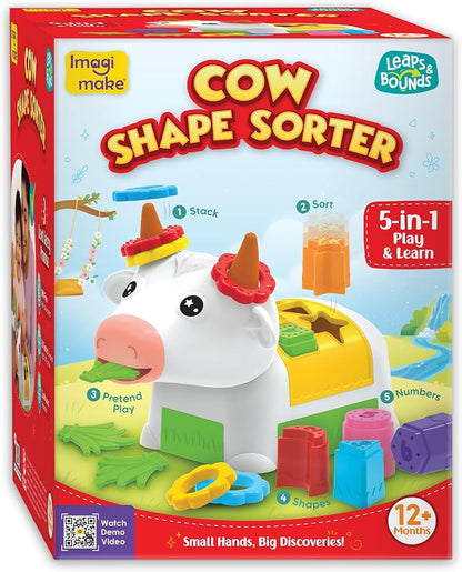 Imagimake Cow Shape Sorter | Leaps & Bounds Baby Toys 12-18 Months | Learning Toys for 1+ Year Old & Toddlers | 5-in-1 Play & Learn | Stacking, Sorting & Pretend Play | Birthday Gifts for 1 Year Old