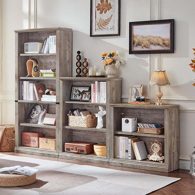 RWYHG 30" Grey Bookshelf,2-Tier Thick Wooden Book Shelf with Adjustable Shelves,Free Standing Farmhouse Bookcase with Open Display Storage,Floor Vintage Bookshelves for Living Room,Office