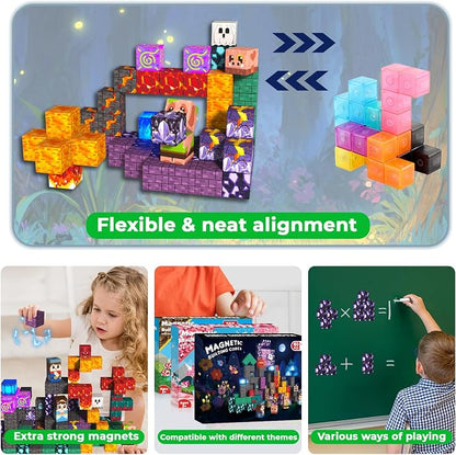 Light up Magnetic Blocks, 150PCS Magnetic Building Cube Game, Constructions Toys for Kids Age 3-4, 5 6 7 8 9 10, STEM Montessori Building Set for Kids, Building Stacking Toy Birthday for Toddlers