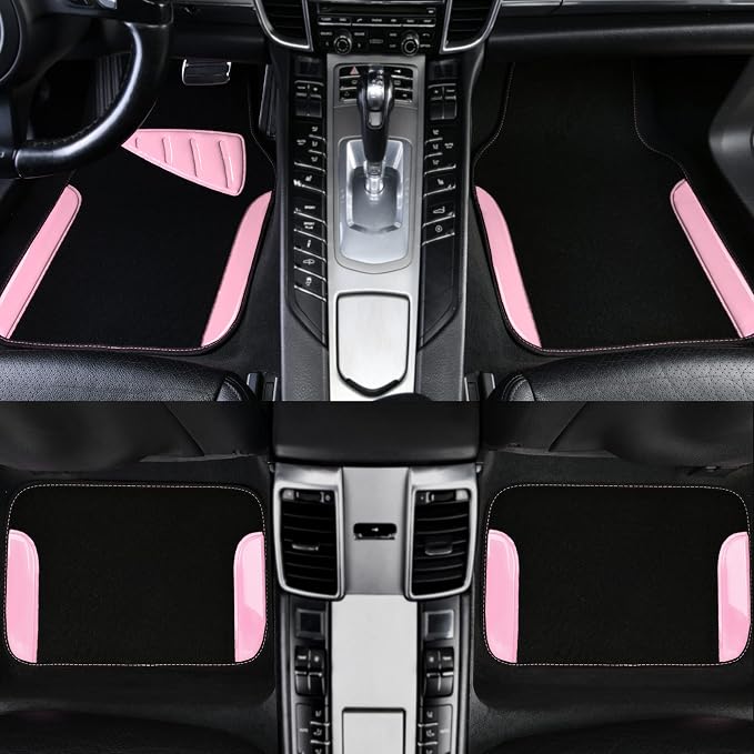 CAR PASS Jelly Waterproof Universal Fit Car Floor Mats, Girly Car Carpet Mats with Anti-Slip Nibbs Backing & Driver Heel Pad Fit for SUV, Vans, sedans, Cute car mats of 4pcs for Women (Pink)