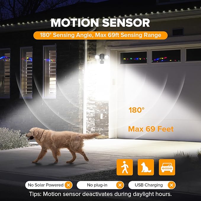 LUTEC 32W 3500 Lumen LED Security Lights Motion Sensor Light Outdoor, 5000K Daylight, IP65 Waterproof, Dusk to Dawn, Hardwired Motion Detector Flood Light for Garage, Yard, Porch-Black