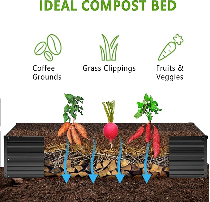 2PCS 12x4x1FT Galvanized Raised Garden Bed Kit,Vegetable Boxes-Rectangle Metal Flower Box,Large Planter Raised Beds Outdoor Garden for Planting,Fruit,Herb-Black