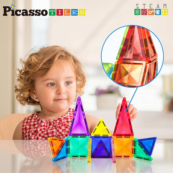 PicassoTiles Travel Size Series Magnet Building Blocks Toy Set mini Diamond Magnetic Construction Block Sensory Toys Preschool Toddler Boy Girls Age 3+ STEM Educational Learning Kit Pretend Play PTM13