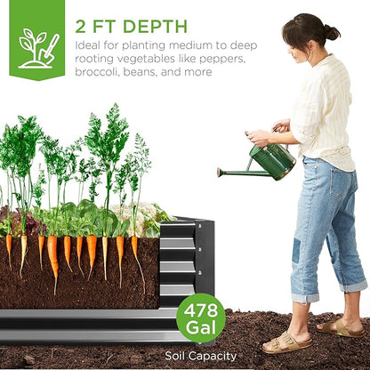 Best Choice Products 8x4x2ft Outdoor Metal Raised Garden Bed, Deep Root Planter Box for Vegetables, Herbs & Flowers, 478-Gallon Capacity, 100% Non Toxic Materials - Gray