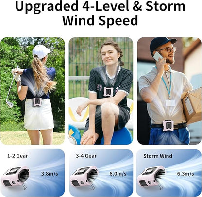 Socool 14500mAh Portable Waist Fan Clip on Belt 360 Rotation Wearable Rechargeable Personal Shirt Fan, 67H Cooling 5-Speed Battery Operated with Light, Neck Fan Hands-Free for Outdoor Jobsite Camping
