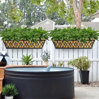 2 Pack 30 Inch Window Boxes Planters Railing Planter Box with Adjustable Brackets for Porch Fence Patio Balcony Hanging Flower Baskets with Coco Liners for Outdoor Garden Decor - Black