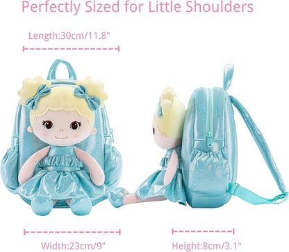 Lazada Toddler Backpack - Baby Girl Gifts Curly Fingerprints Plush Doll Dress Backpack - Fashion Girls Curly Rolled Fingerprints Series - Lake Blue 11 Inches