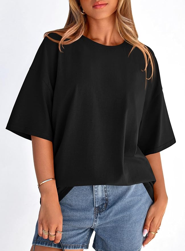 PRETTYGARDEN Womens 2026 Spring Going Out Tops Casual Short Sleeve Crewneck Loose Fit Basic Oversized T Shirts Summer Outfits