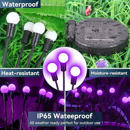 Solar Garden Lights Outdoor Waterproof, 4 Pack 32 LED Swaying Light Firefly Light Outdoor Decor Lights for Garden Gifts for Pathway Party Christmas Decoration, Purple
