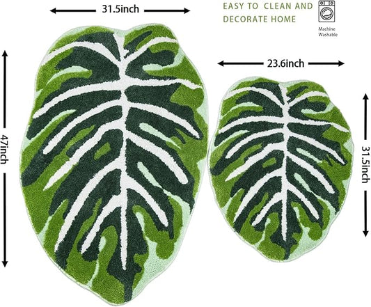 Kids Rug Green Leaf Area Rug for Nursery Cute Bath Mat Non Slip Small Preppy Carpet for Bedroom Bathroom Children Playroom Boho Home Decor Washable 2'x2.6'