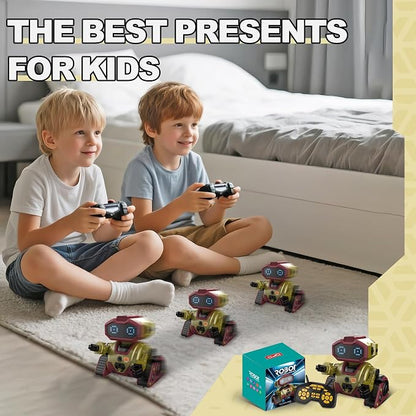 BYTEWAR Interactive Smart Robot Toys, Rechargeable Remote Control Emo Robot with Learning Gesture Sensing, Auto-Demonstration, Music and Dance, Shining LED Eyes, Birthday Gift for Kids(Gold)