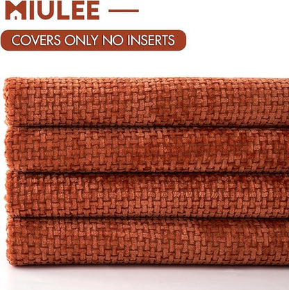 MIULEE Pack of 4 Couch Throw Pillow Covers 20x20 Inch Burnt Orange Soft Decorative Chenille Pillow Covers Farmhouse Accent Cushion Covers for Boho Fall Home Decor Sofa Bedroom Living Room