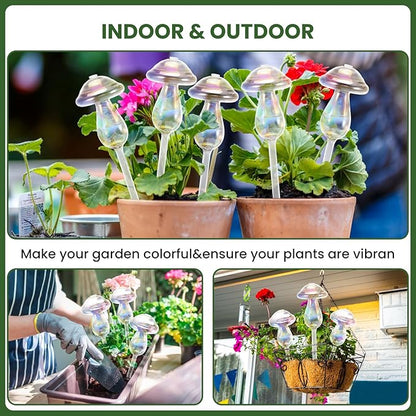 Plant Watering Globes-4pcs Self Watering Planter Insert,Plant Watering Devices,Glass Watering Bulbs for Indoor Plants,Mushroom Watering Globes,Top-Fill Watering