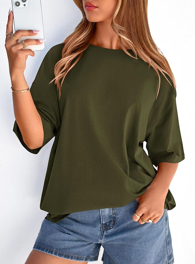 PRETTYGARDEN Womens 2026 Spring Going Out Tops Casual Short Sleeve Crewneck Loose Fit Basic Oversized T Shirts Summer Outfits