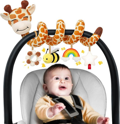 Stuffed Spiral Car Seat Baby Toys 6-12 Months, Infant Giraffe Sensory Toys Hanging Stroller Accessories, Newborn Shower Gifts for Baby Boys Girls Essentials | Cute Colorful Giraffe