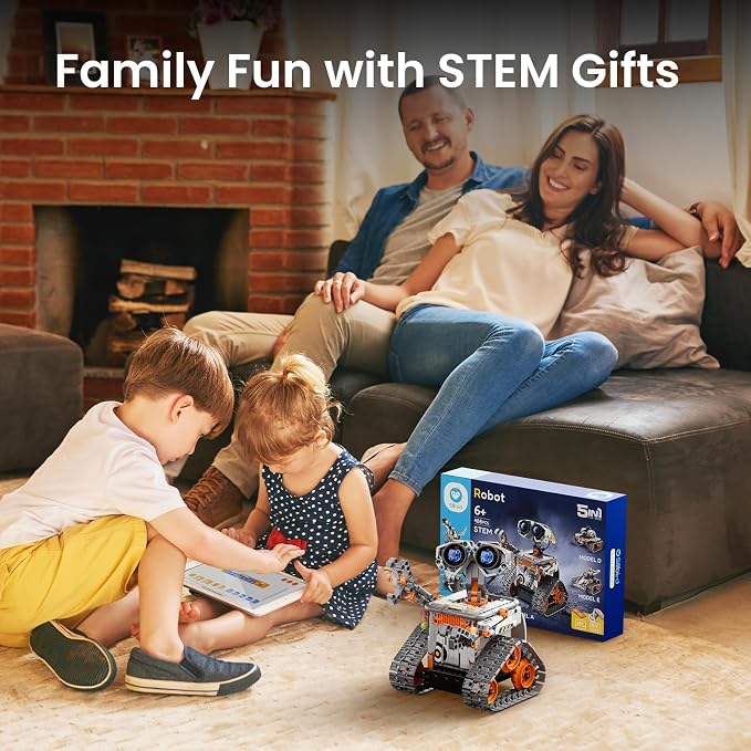Sillbird Robot Building Kit with Remote Control STEM Gifts for Boys 8-13 | Coding Bot, Educational Birthday Presents, App-Controlled, Buildable 5in1 Models, Rechargeable Orange Robotic Set, 488 Pieces