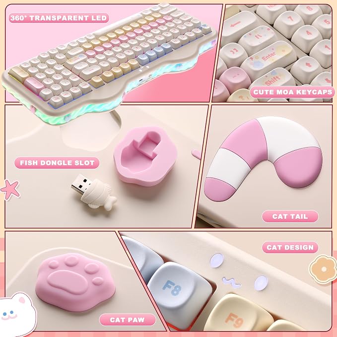 YUNZII C98 Cute Cake Wireless Mechanical Keyboard (Beige, Candy Switch) | 99 Keys with Number Pad, Hot Swap, PBT MOA Keycaps, BT5.0/2.4G/USB-C, Gasket Mount, Custom RGB Backlit for Win/Mac